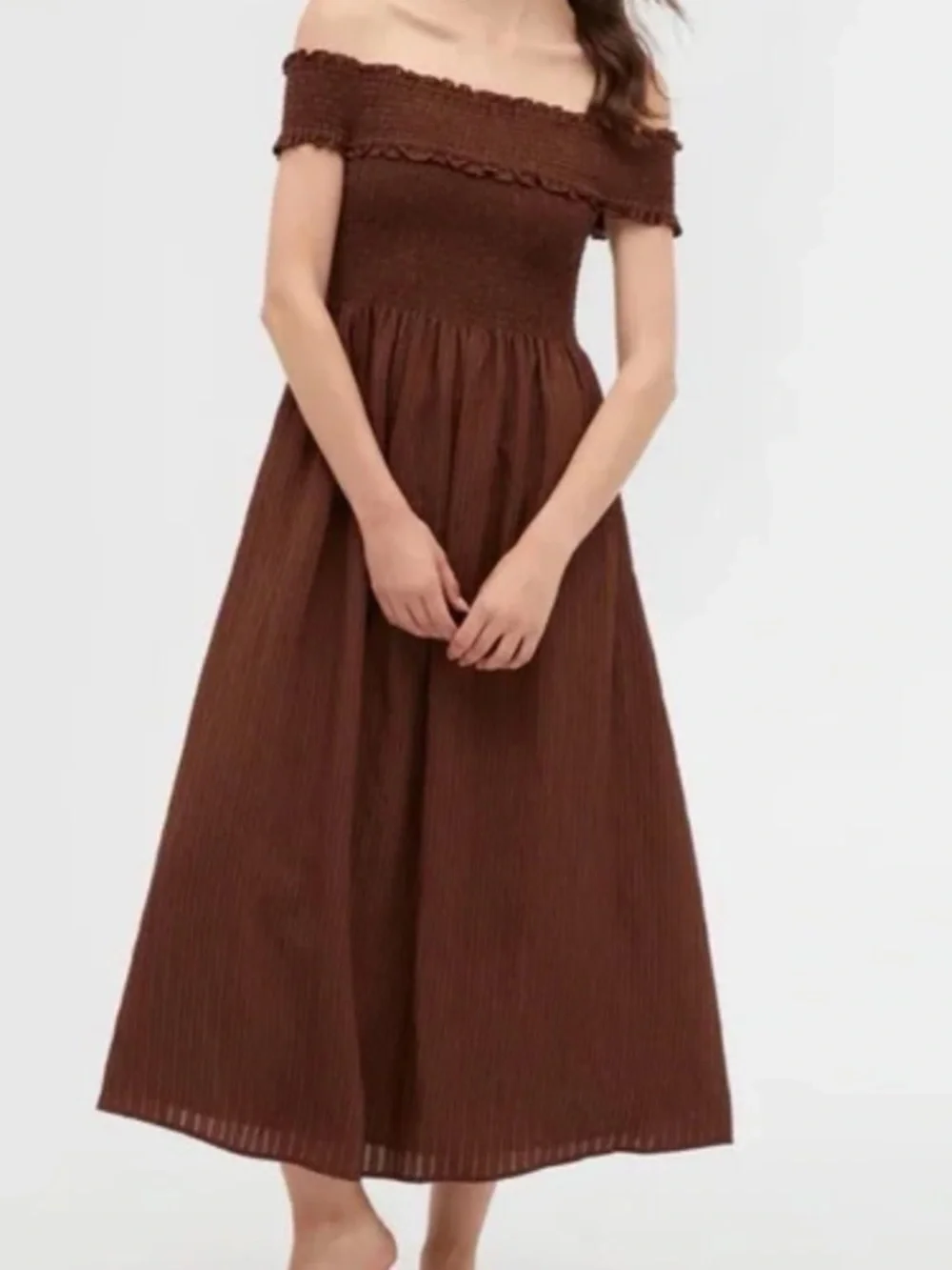 Hill House Marguerite Dress - Brown Tonal Searsucker - Picture 3 of 7